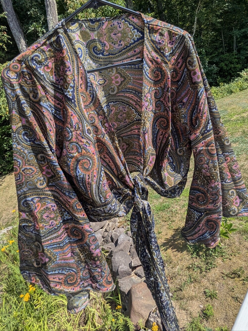 Boho Paisley Tie-Front Wrap Top - Multicolor
